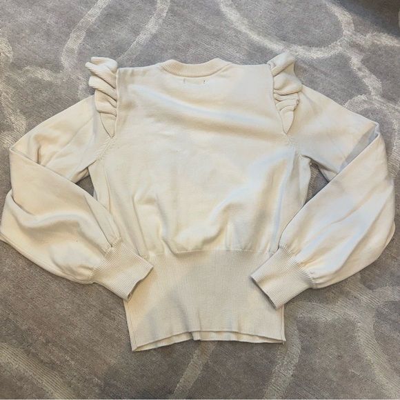 Who What Wear Beige Ruffle Sleeve Crew Neck Sweater - Picture 4 of 5